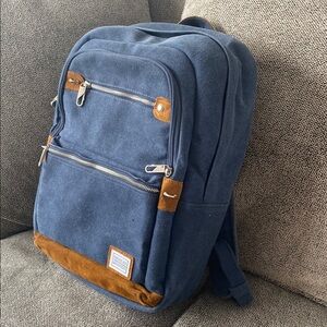 Travelon Navy Blue Canvas Backpack with Brown Suede Accents